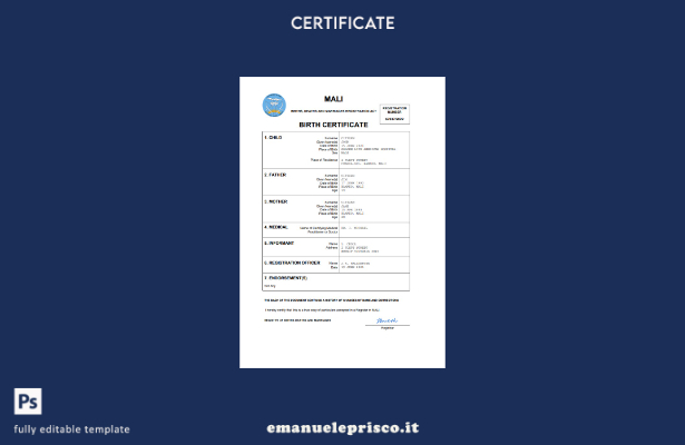 stile verificato Certificato di nascita dello stato di stato civile del Mali Mod